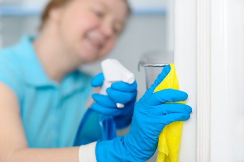 Carpet cleaner handling cleaning products with care